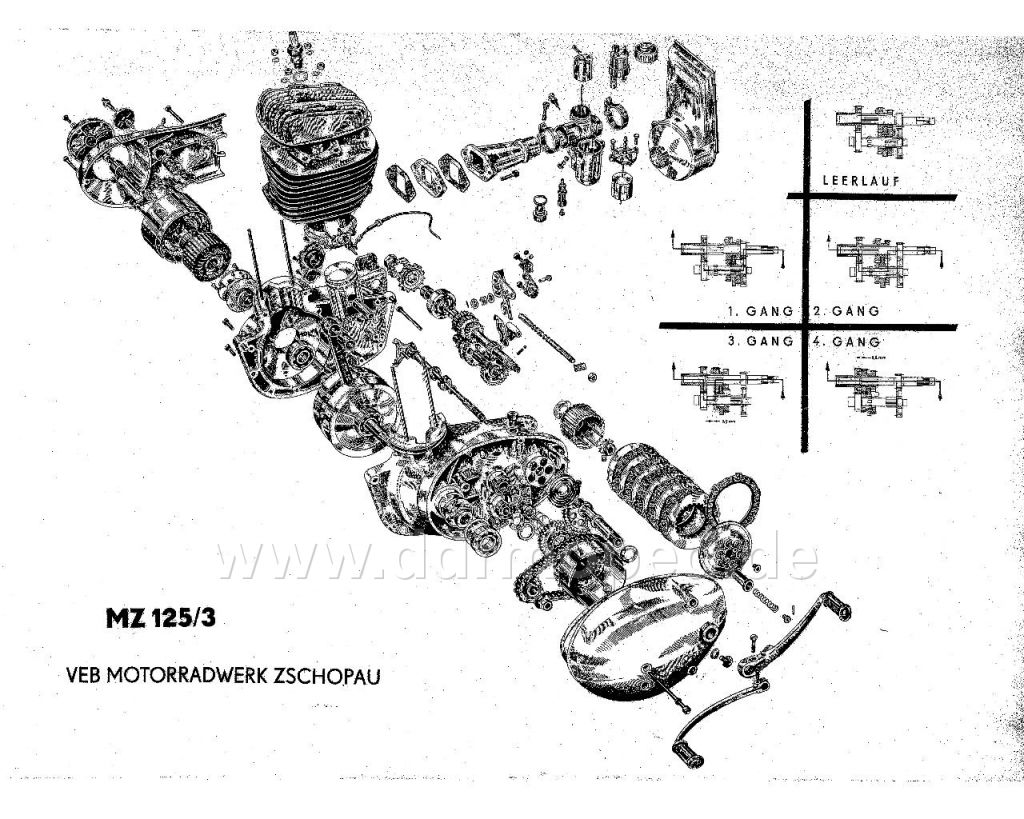Explosionszeichnung, Motor RT125/2 DDRMoped.de