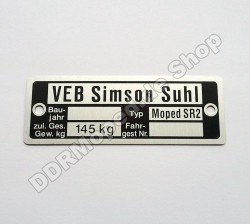 Typenschild am Rahmen fr Simson SR2