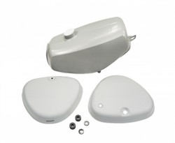 Tank im Set mit Seitendeckel rechts + links grundiert (mit Lagergummis) fr S50, S51, S70