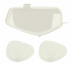 Set - Tank und Seitendeckel (Alabasterwei) mit Wirbel-Logo - S50, S51, S70