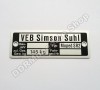 Typenschild am Rahmen fr Simson SR2